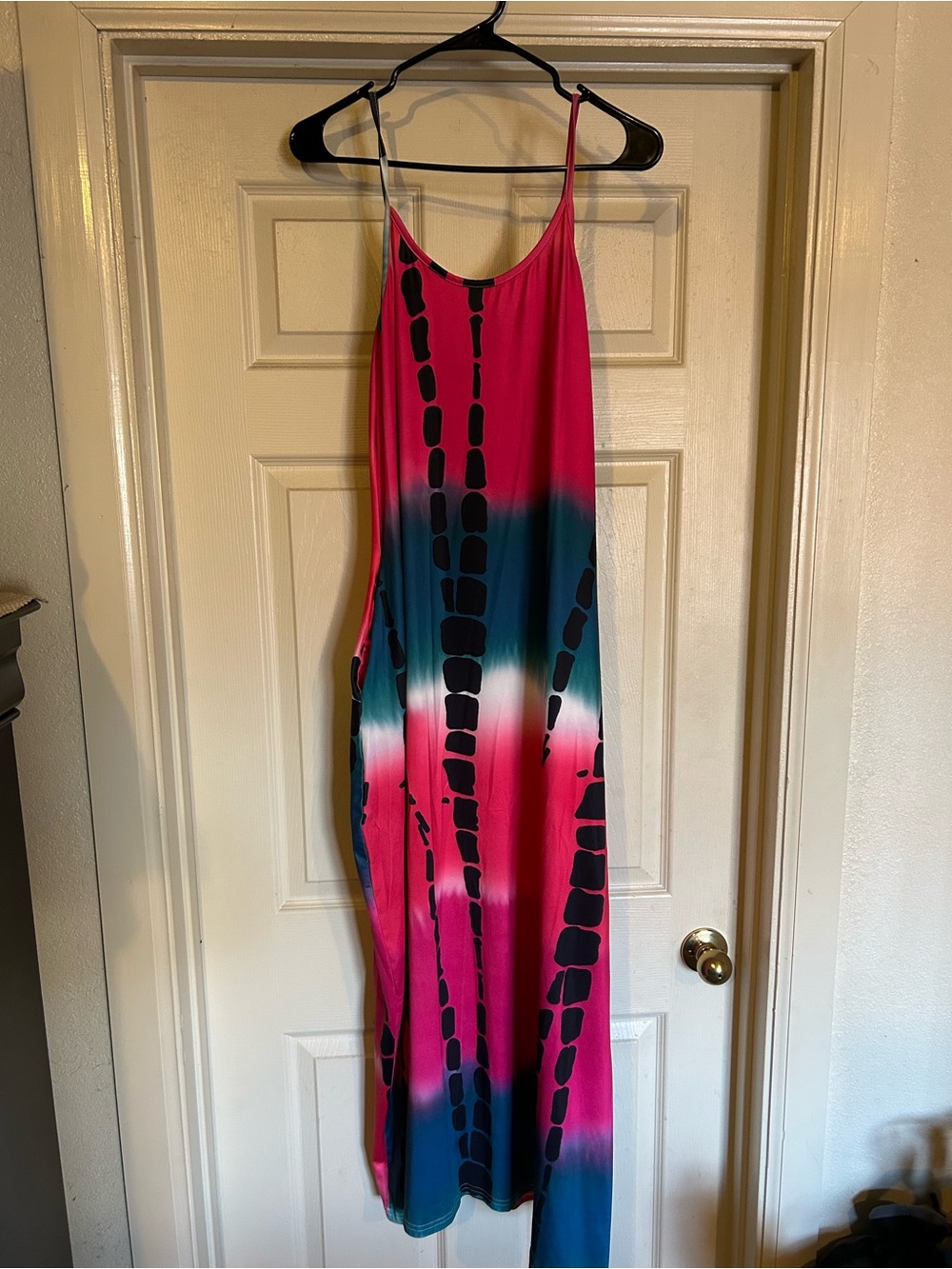 Pink & Teal Ombre Maxi Dress with Black Abstract Print
